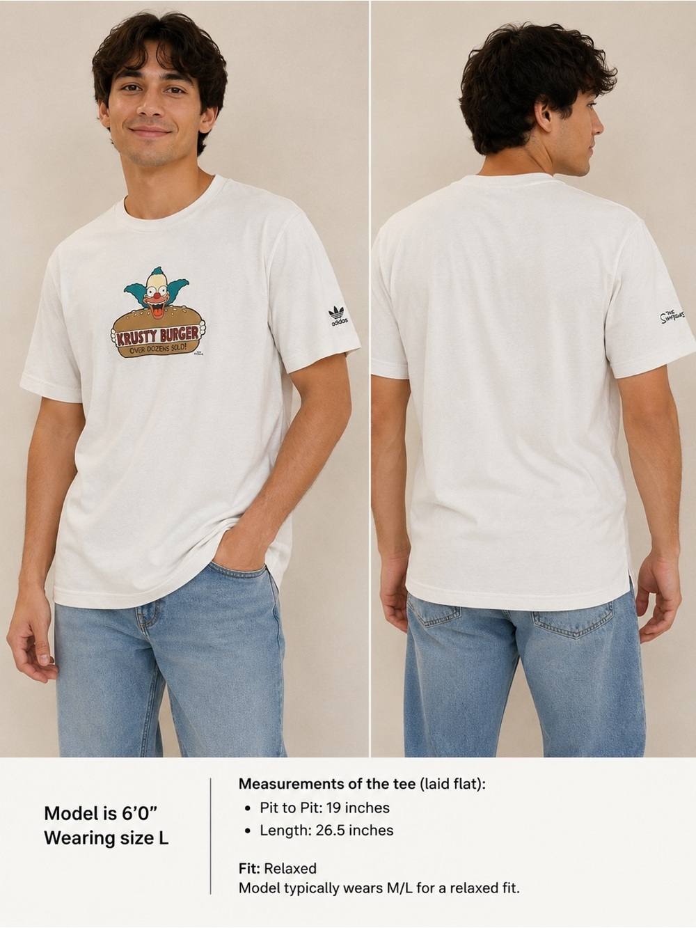 Adidas White Krusty Burger Graphic Short Sleeve Tee